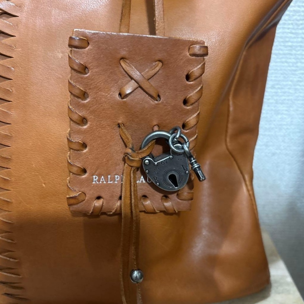 RALPH LAUREN ~ Smooth Leather Braided Tassel Boho Tote Travel Bag purse - Picture 4 of 16
